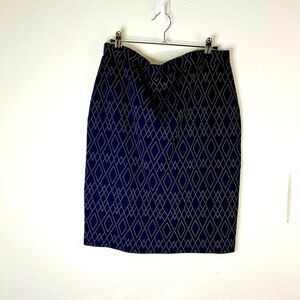 Leota Pencil Skirt Large Navy Geometric Diamond Stretch Knit 22.5”
